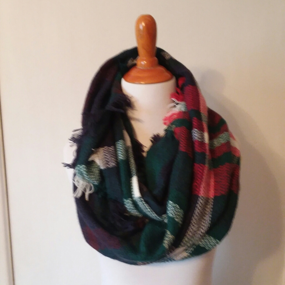 Life Is Beautiful Plaid Fringe Infinity Scarf